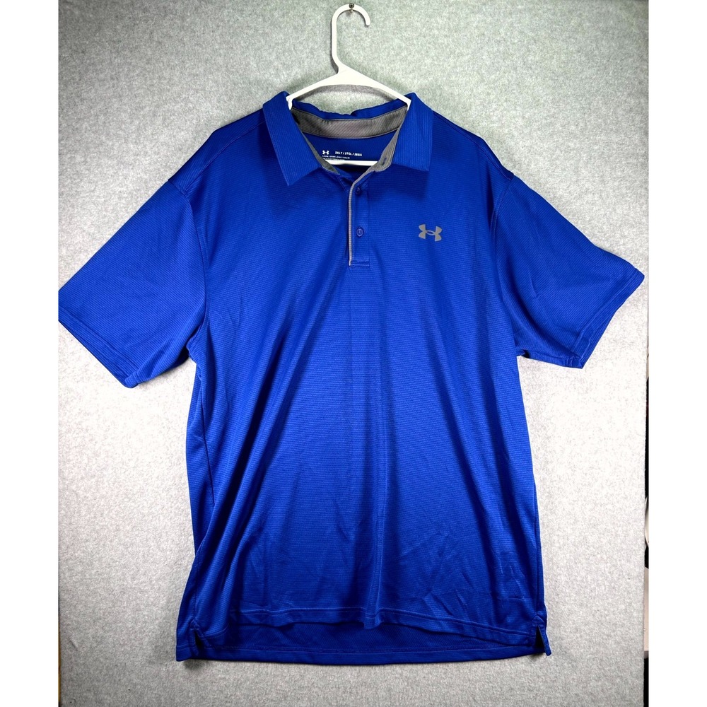 Under Armour Polo Shirt Mens 2XLT Blue Loose Fit Golf Tennis Sport High Low Hem